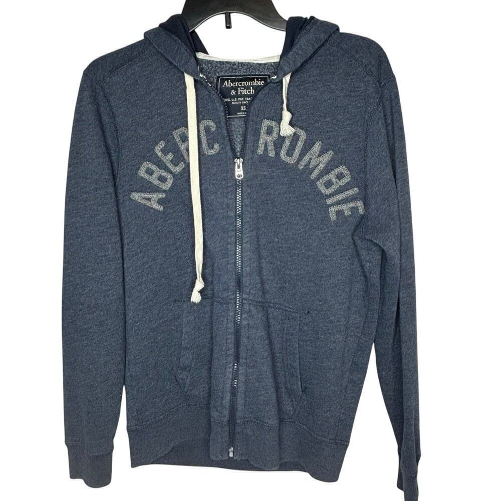 Abercrombie & Fitch Men's Blue Gray Hooded Zip Up Sweatshirt Jacket Size XS